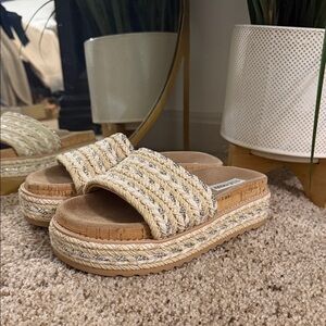 Steve Madden Woven Cream and Tan Espadrilles